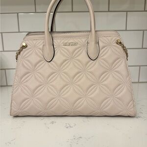 Nine West Baby Pink Quilted Satchel Featuring Gold Accents